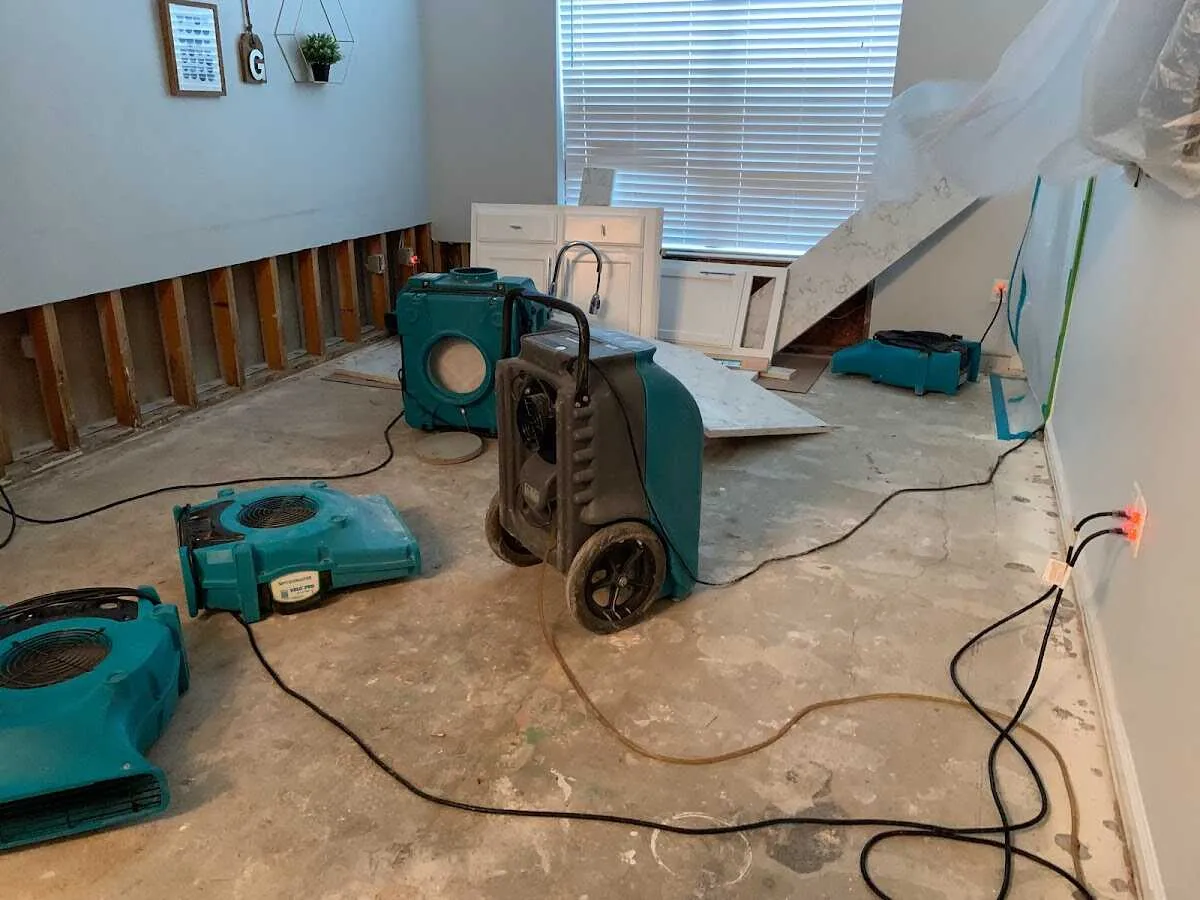 Dehumidifier in flood-cut room for Water Damage Restoration in Leicester